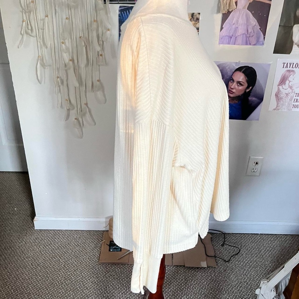 Cream Ribbed Long Sleeve Top - Picture 2 of 5